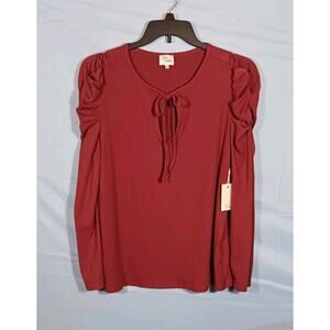 Ava James Woman's Plus Size 1X Ruched Long Sleeve Keyhole Blouse Dark Rose NWT